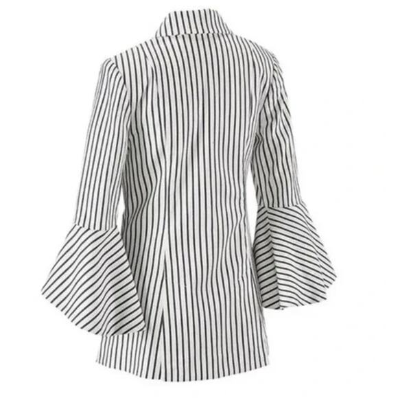 New CAbi | 5295 Ole Ticking Stripe Bell Jacket Blazer Navy White size 8 - Picture 3 of 6